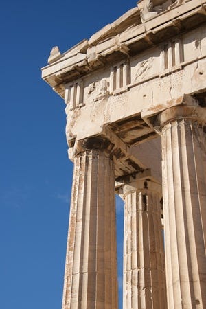 Corner of marble Parthenon colonnade and pediment.jpg