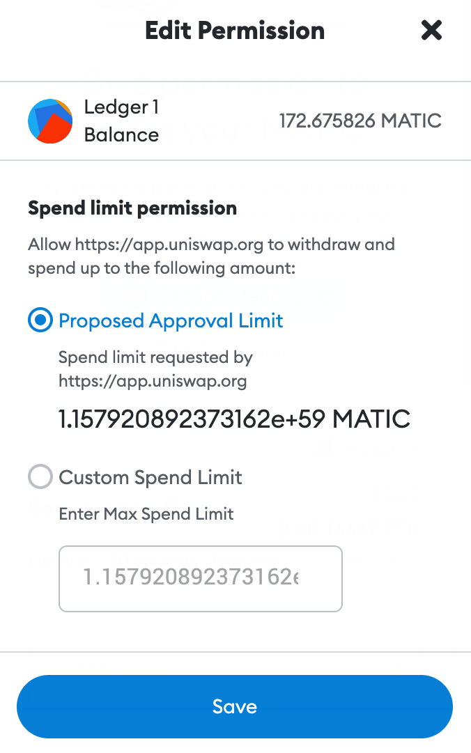 How to customize token approvals/allowances with custom spend limit –  MetaMask