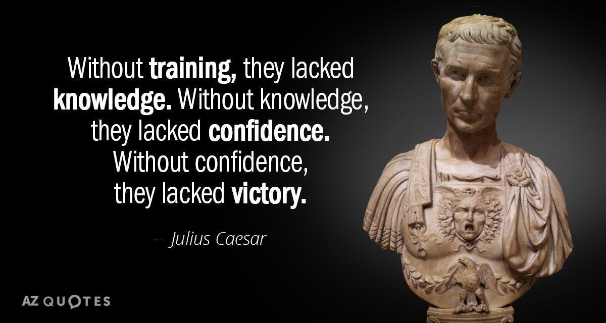 Julius Caesar quote: Without training, they lacked knowledge. Without  knowledge, they lacked confidence. Without confidence, … | Caesar quotes,  Roman quotes, Quotes