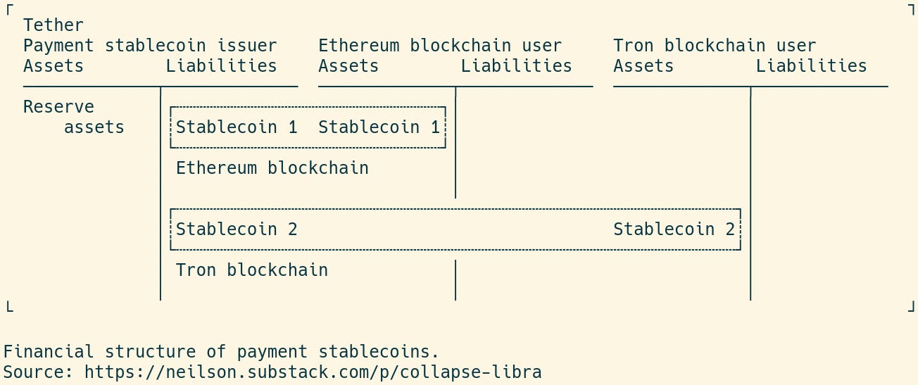 T accounts showing the financial structure of payment stablecoins