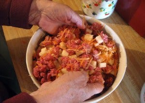 pasties mixing meat and potatoes