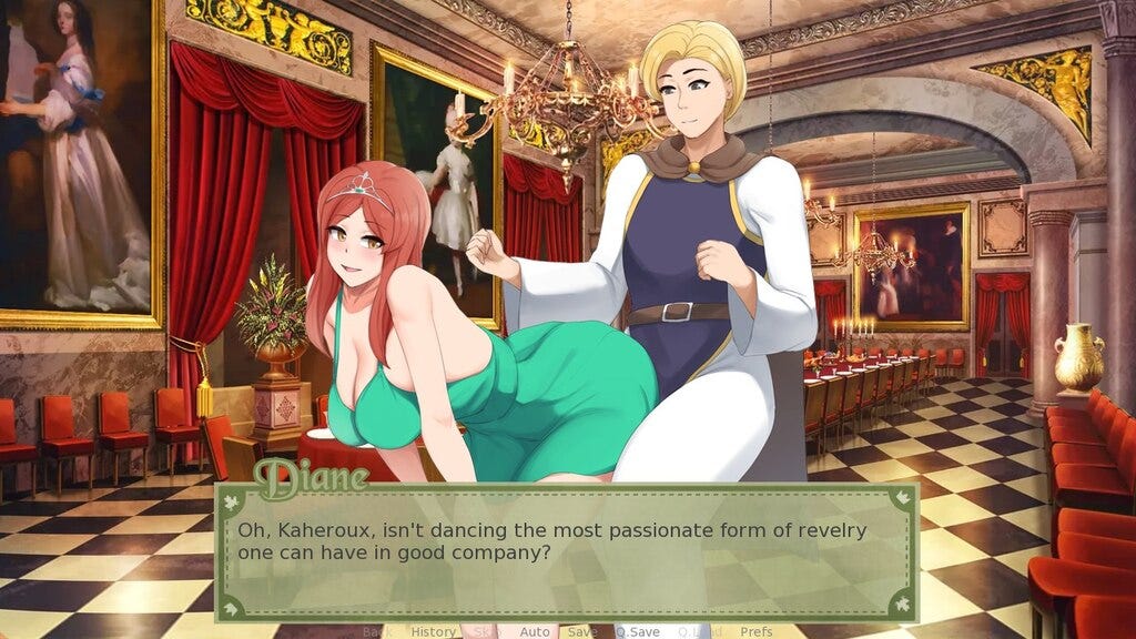 One of the princesses is rubbing her butt against the protagonist's crotch while dancing provocatively
