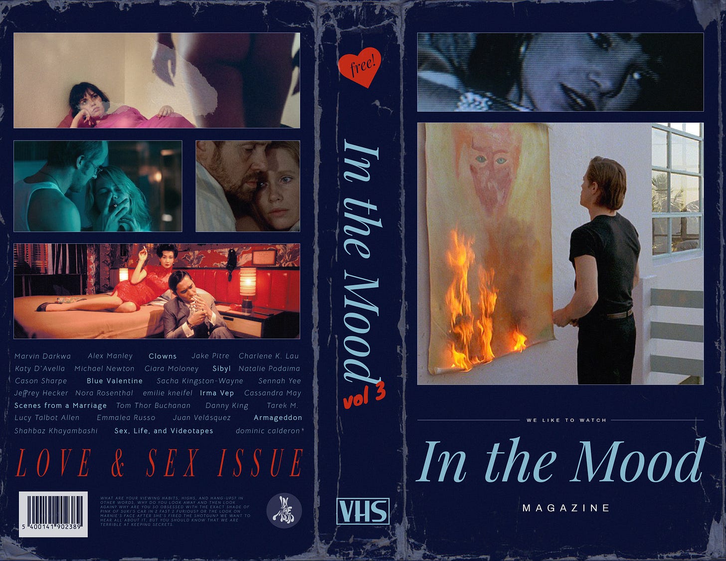 Cover for In The Mood Mag Issue 3 - a VHS-style design with sexy film screencaps and a list of contributors.