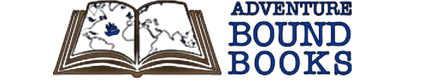 Adventure Bound Logo: an open book that looks like a map with the text of the store name beside it