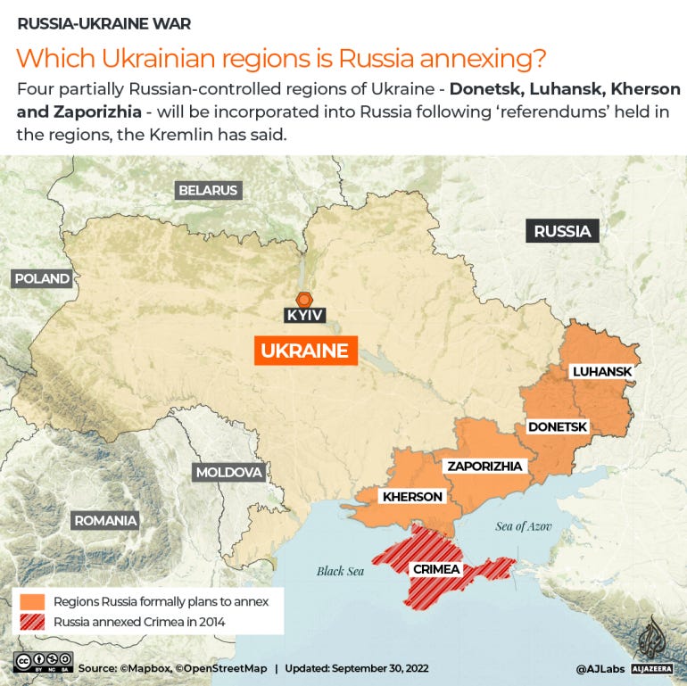 Mapping the occupied Ukraine regions Russia is formally ...