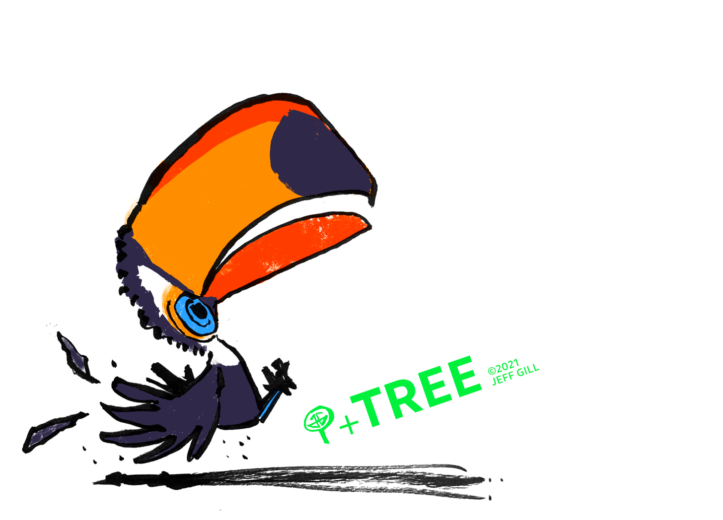 Illustration of a surprised and distressed toucan