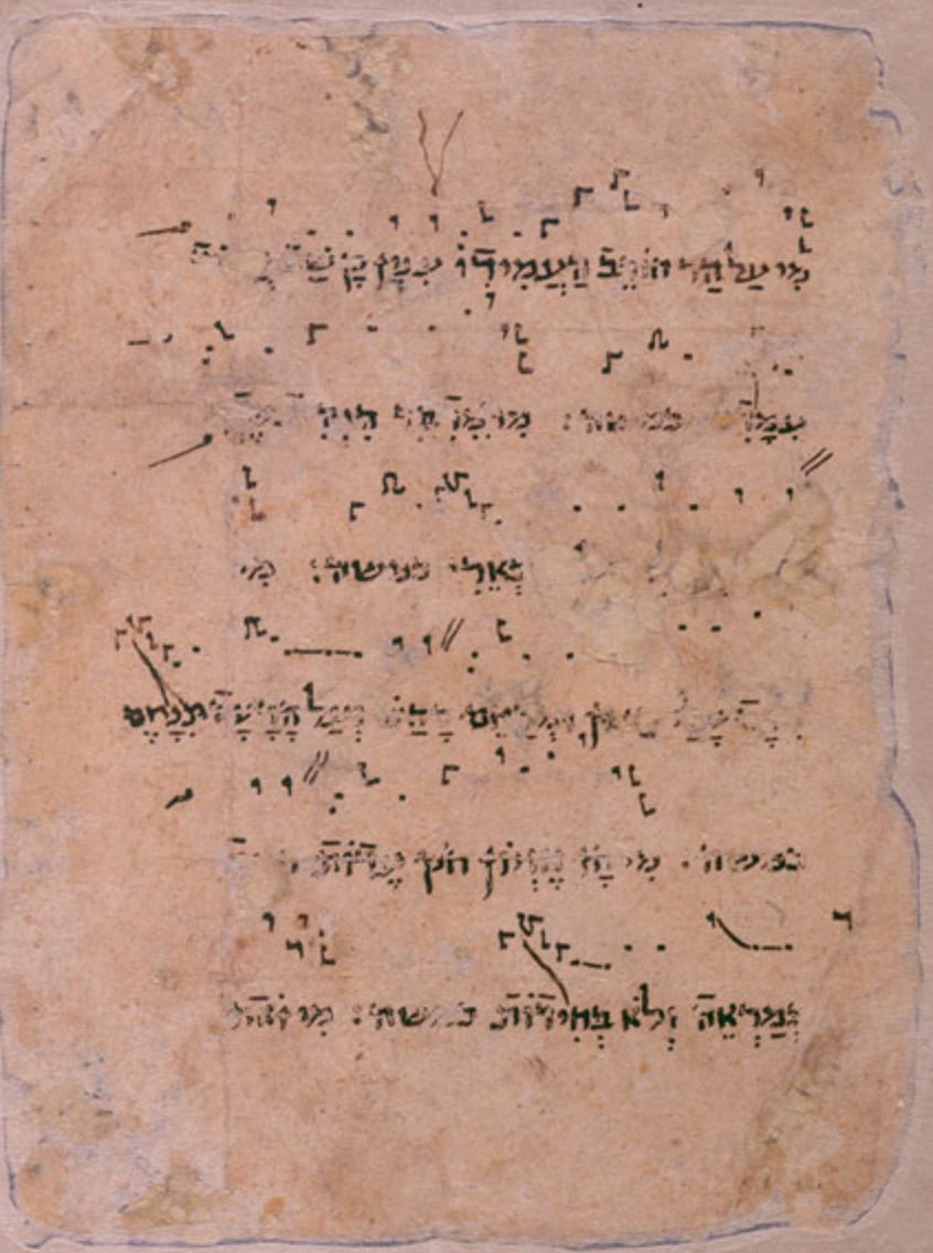 Manuscript with erased Hebrew and musical notation