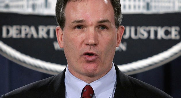 Patrick Fitzgerald, special counsel in the Valerie Plame CIA leak investigation, speaks at a news conference at the Justice Department in Washington on Oct. 28, 2005, following the indictment of I. Lewis &quot;Scooter&quot; Libby.