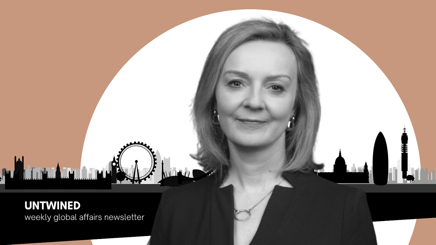 The United Kingdom’s outgoing prime minister, Liz Truss (Original image: Simon Dawson/No10 Downing Street, Open Government Licence 3, via Wikimedia Commons; modified for collage)