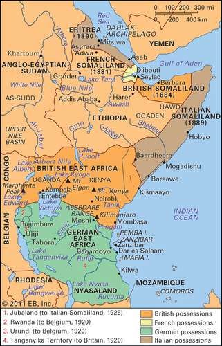 Eastern Africa partitioned, c. 1914