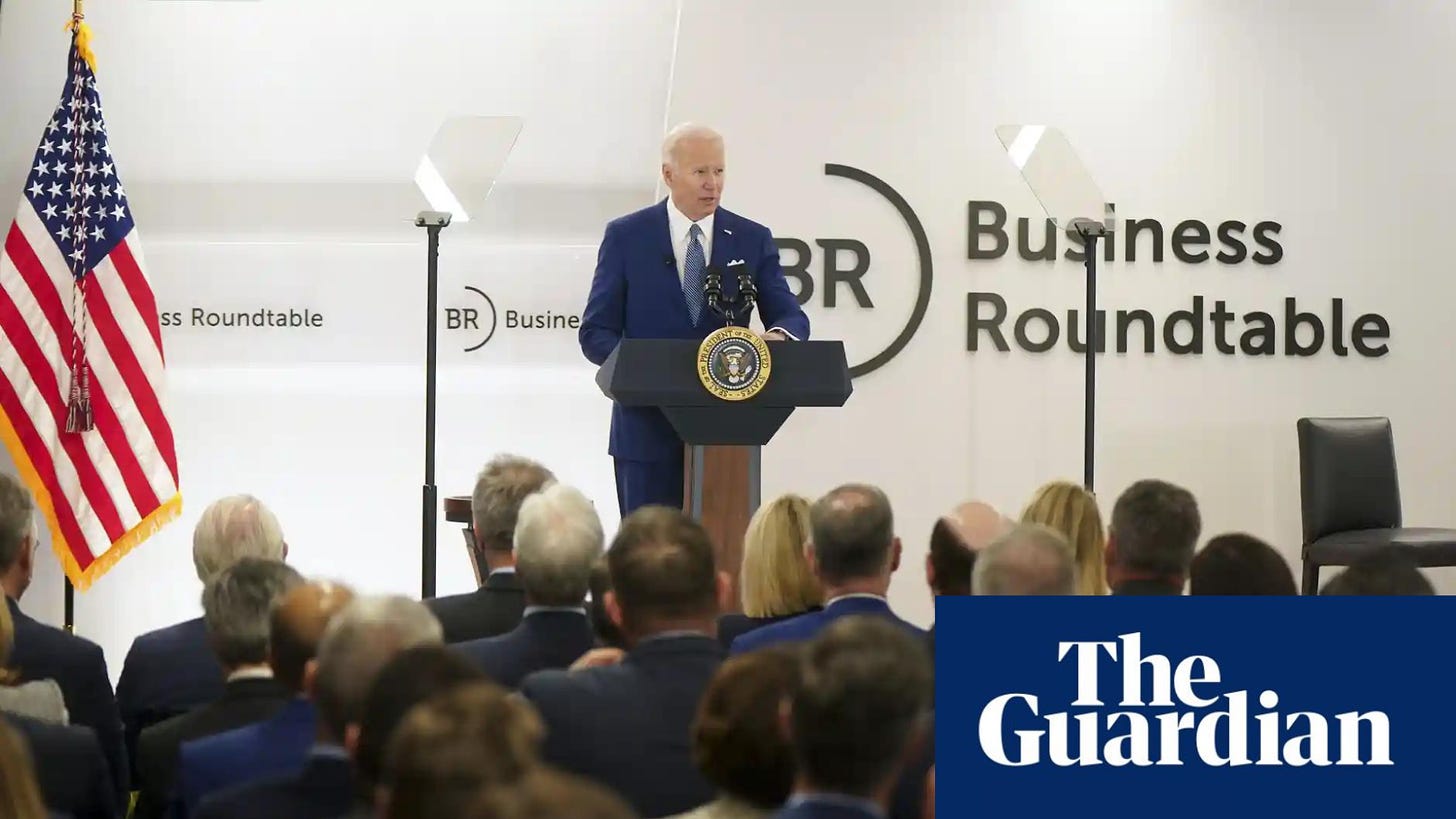 President Biden speaks to a gathering of the Business Roundtable