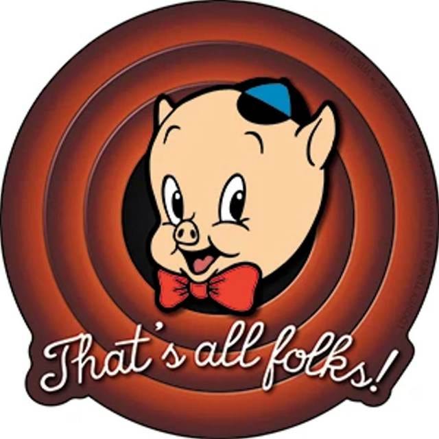 Looney Tunes Porky Pig That's All Folks!  - Vinyl Sticker