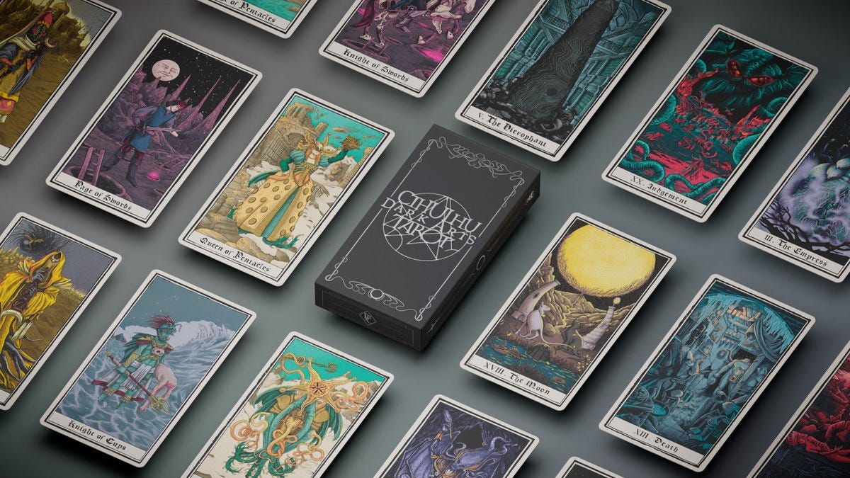 Førtifem on Twitter: &quot;The Cthulhu Dark Arts Tarot is now availailable on  @kickstarter. Months and months of teamwork, thanks @BrageGames for this  wild ride. 🐙 https://t.co/s6bp53RCLa… https://t.co/3z5J2g2jPY&quot;