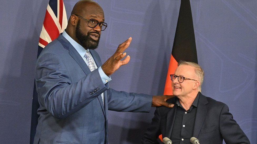 Shaquille O'Neal meets Australian Prime Minister Anthony Albanese