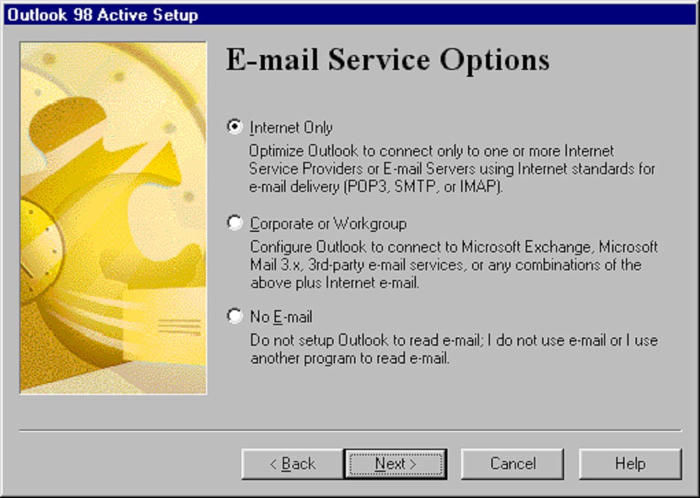 Outlook 98 Active Serup "Email Service Options" 