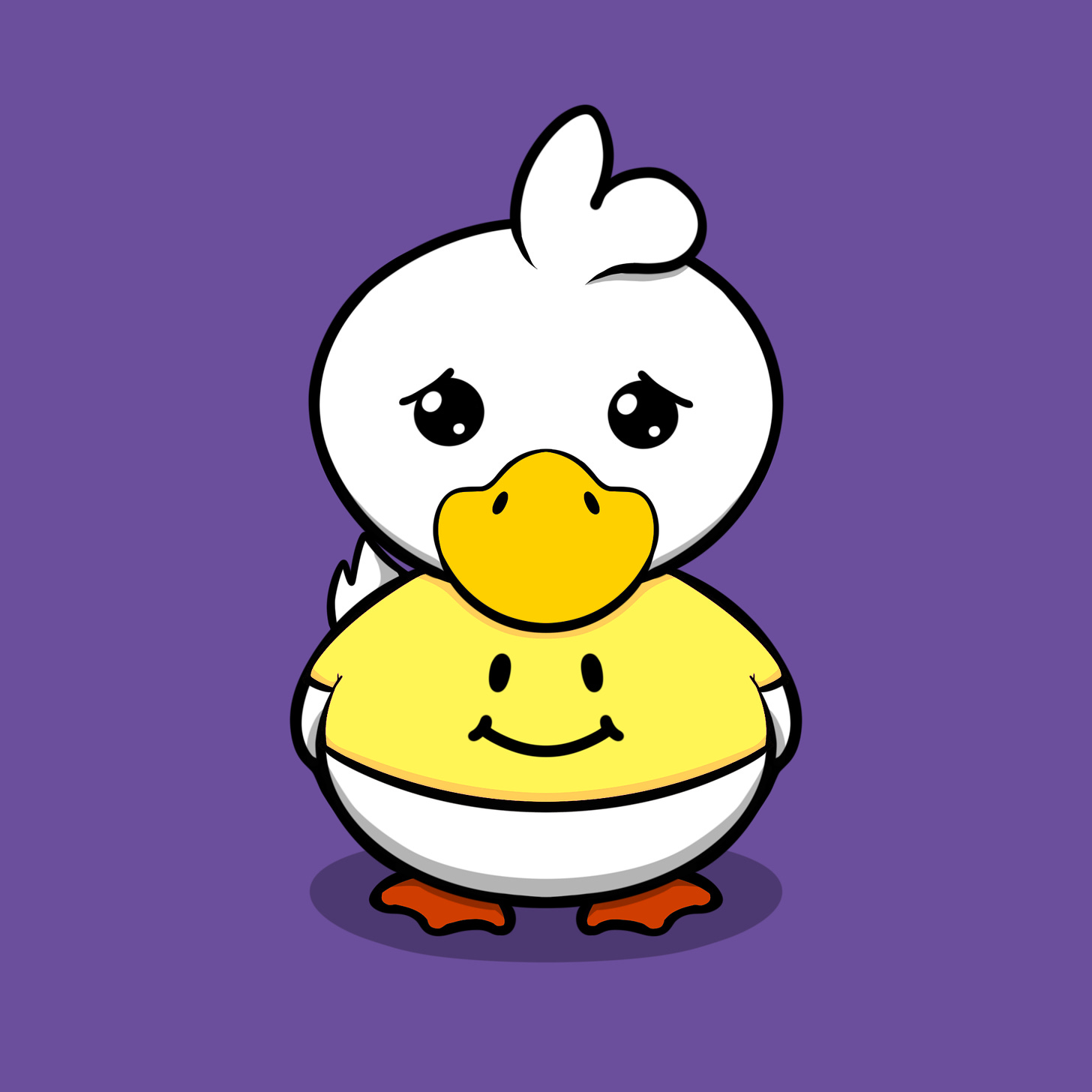 A sad duck on a purple background