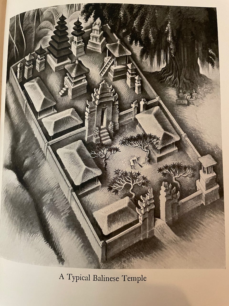 Illustration of a "Typical Balinese Temple" by Miguel Covarrubias