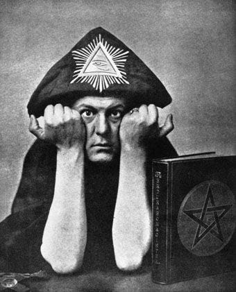 aleister crowley in 1912... Brilliant mind and living proof that if you stare too long into the abyss it also stares back at you.. and will eventually consume you completely