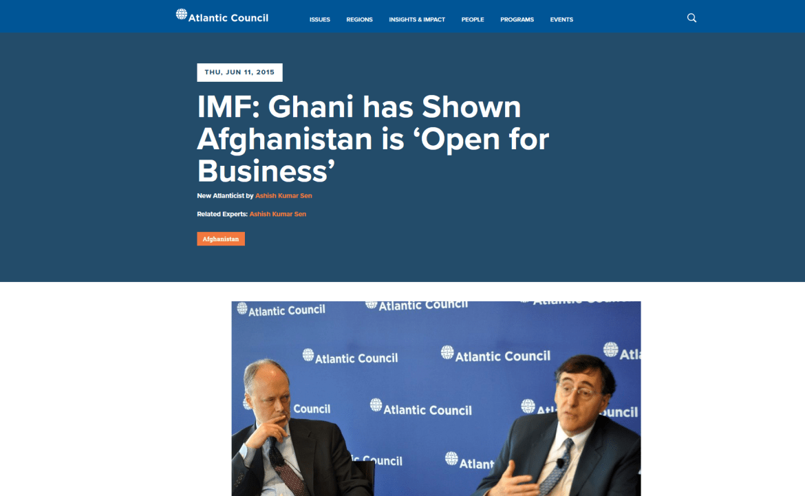Atlantic Council IMF Ashraf Ghani Afghanistan business