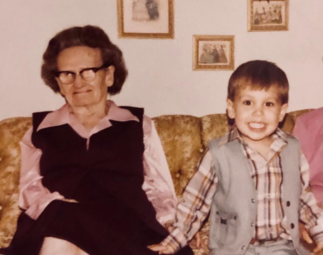 Bill and his great grandma in 1980