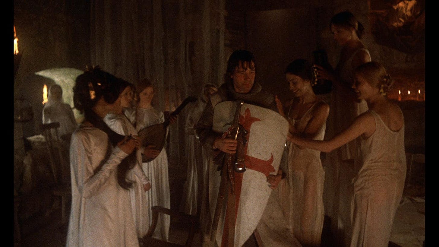 Brave Sir Galahad is tempted at Castle Anthrax in Monty Python and the Holy Grail