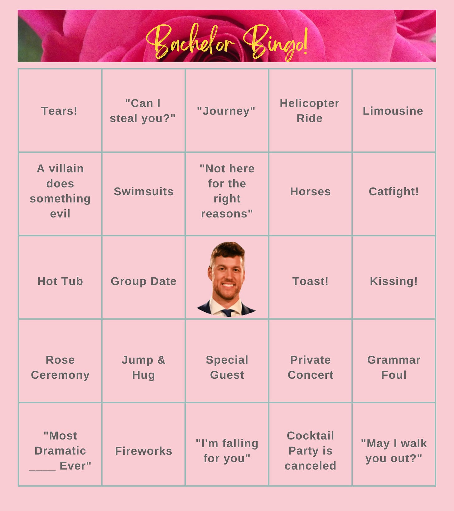 Free Bingo Card for The Bachelor