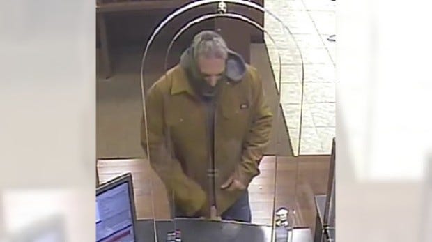 A photo released of the suspected “Green Gaiter Bandit, ” accused of robbing or attempting to rob at least 12 banks in the Orange County and Los Angeles areas. A Torrance man suspected of being the “Green Gaiter Bandit” was arrested on Sunday, Feb 27. 2022.(FBI Los Angeles/Twitter)
