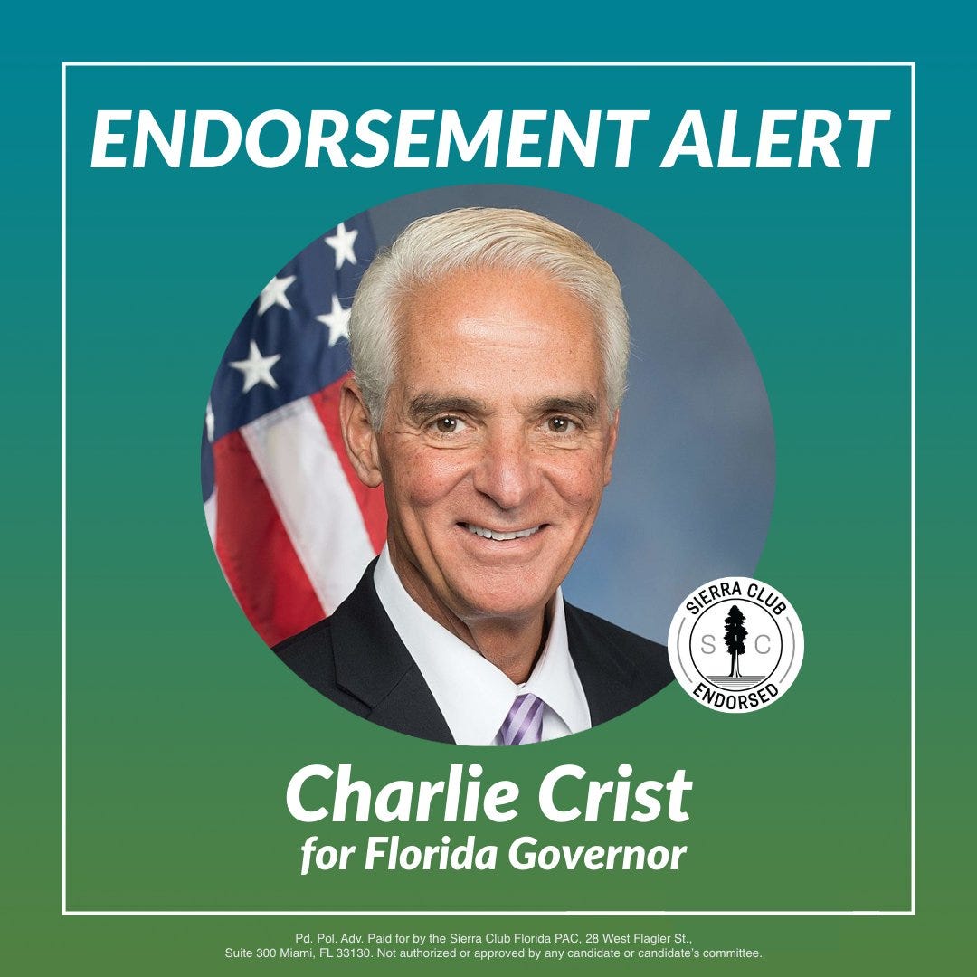Sierra Club Florida backs Charlie Crist