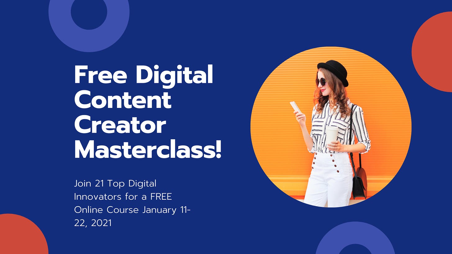 free digital content creator masterclass, free digital marketing class, story2021, story 2021 class