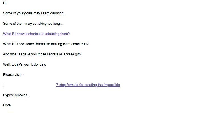 Screenshot of an email that promised me a shortcut to success