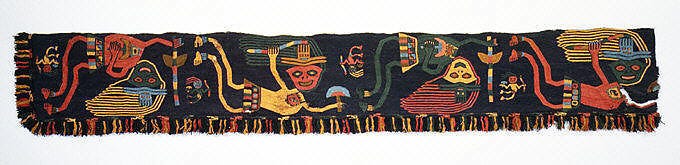 Border Fragment, Cotton, camelid hair, Paracas 