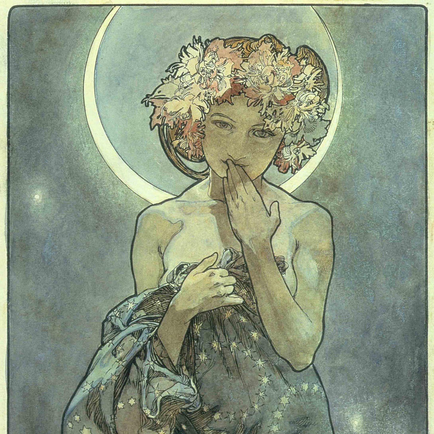 Mucha Foundation on Twitter: "Did you know that this is the final of  several drafts that Mucha made for this panel? Do you think the figure of  the Moon compelling you to