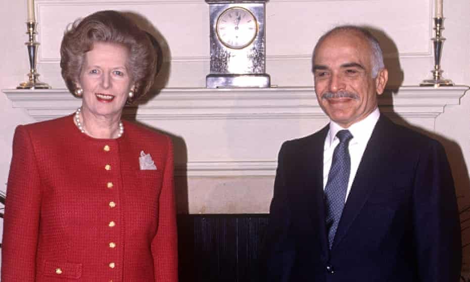 King Hussein of Jordan with Margaret Thatcher, London, 1989