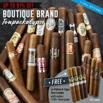 BOUTIQUE TENPACKALYPSE + BONUS FREEBIE LIVE NOW.....free 8-Cigar La Palina Toro sampler option