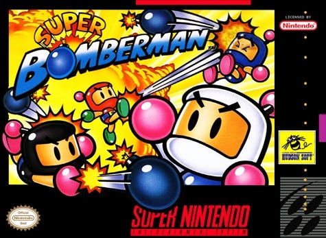 The box art for the SNES game Super Bomberman