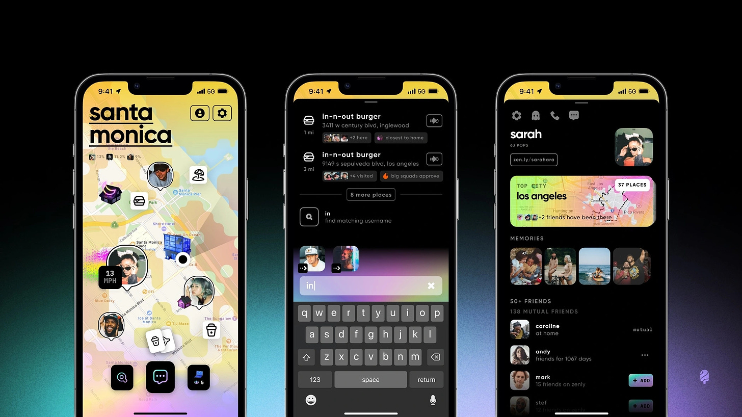 Three screenshots of the Zenly app