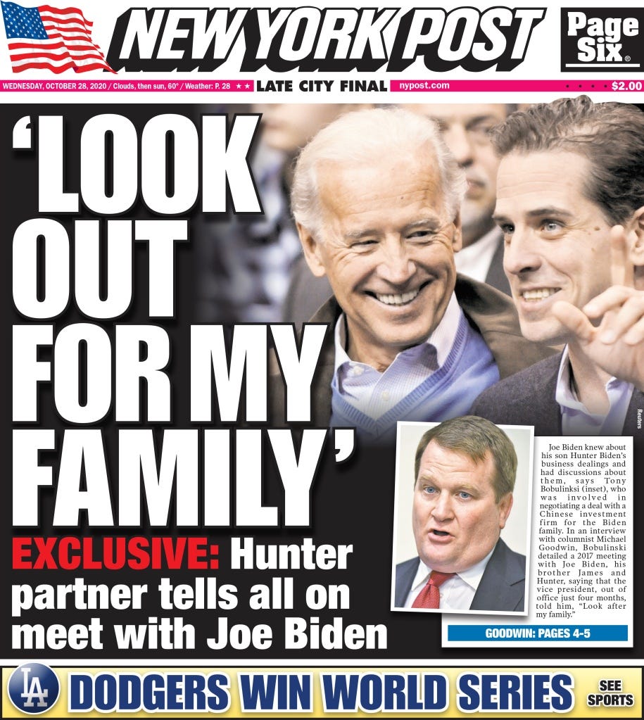 New York Post cover for Wednesday, October 28, 2020.