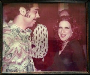 Bette Midler backstage at the Armadillo World Headquarters 1973. With Lucky Attal.