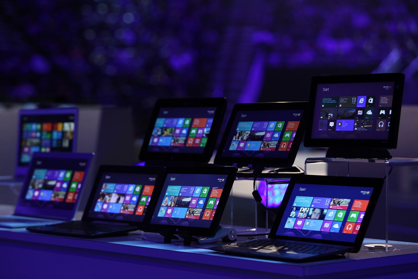 8 screens showing the Windows 8 start screen