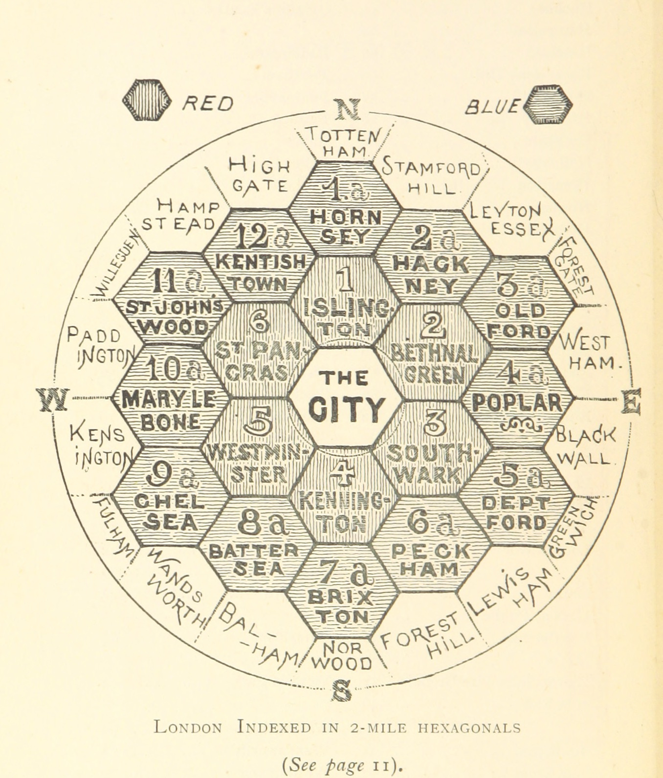 Hexagonal Map of London - from “The Unification of London: The Need and the Remedy” by John Leighton - published in 1895.