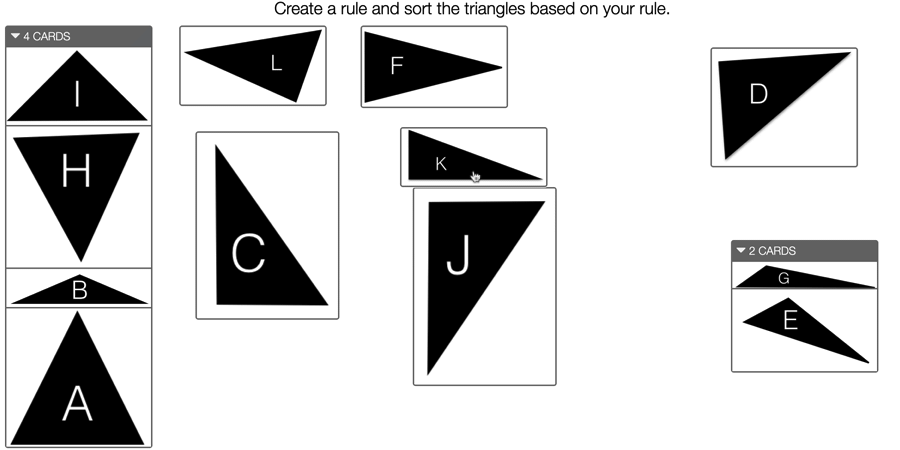 A card sort activity with unlabeled triangles.