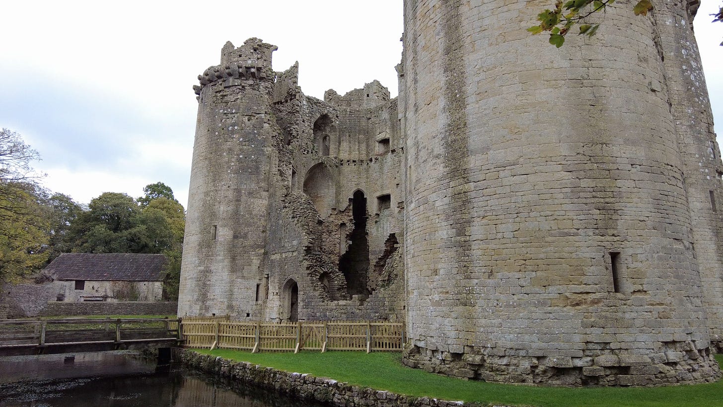Nunney Castle, near Frome, Somerset. It is free to enter and walk around. Managed by English Heritage. 