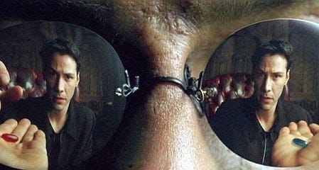 Morpheus’ glasses reflects Neo’s choice in the movie the Matrix