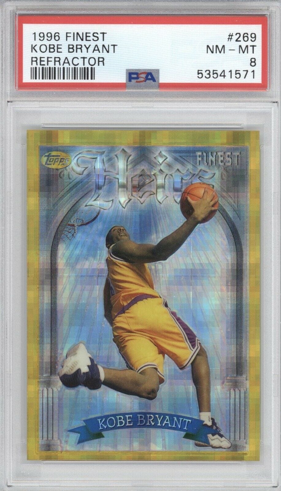 Image 1 - KOBE-BRYANT-PSA-8-1996-TOPPS-FINEST-BASKETBALL-269-HEIRS-GOLD-REFRACTOR-ROOKIE
