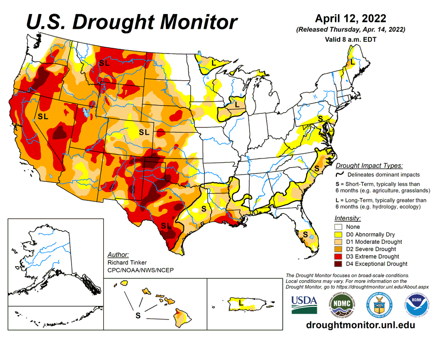 US Drought Monitor map for April 12, 2022