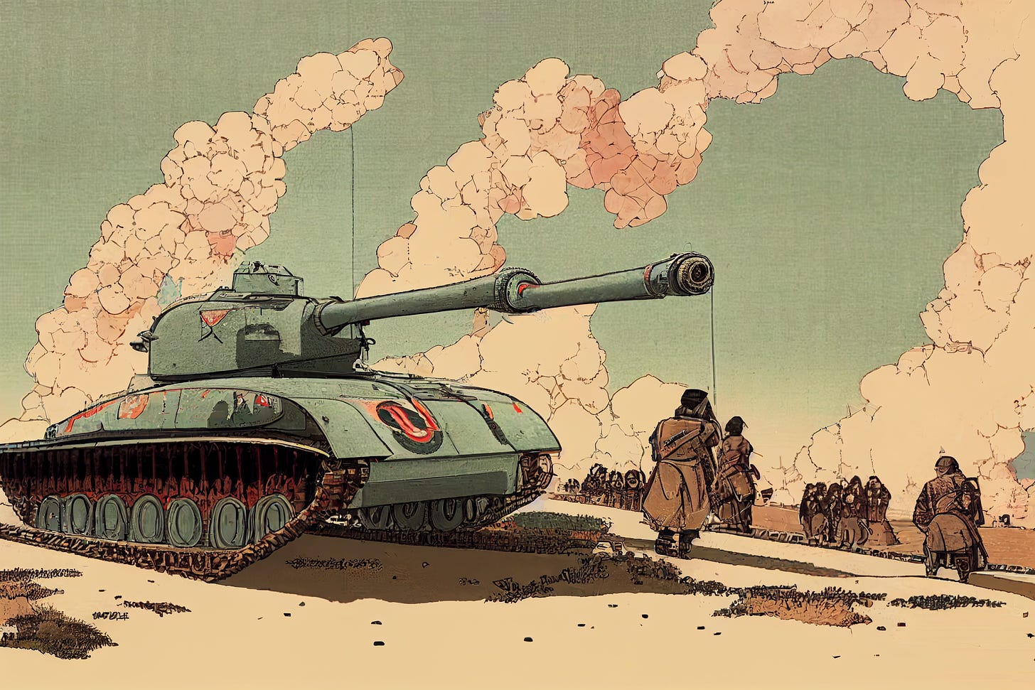 world war 2 tank in ukiyo-e artstyle