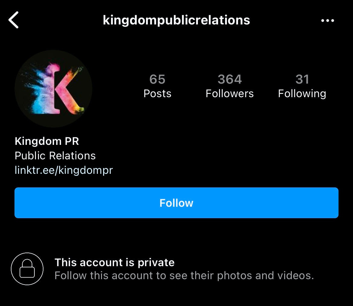 @kingdompublicrelations has set itself to private on Instagram