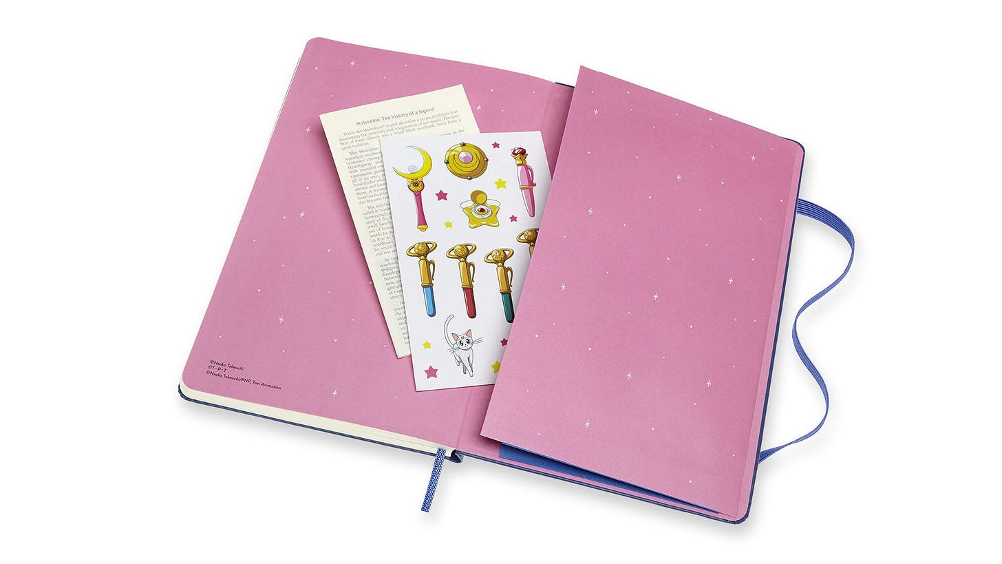 Pink and blue Sailor Moon Moleskine notepad.