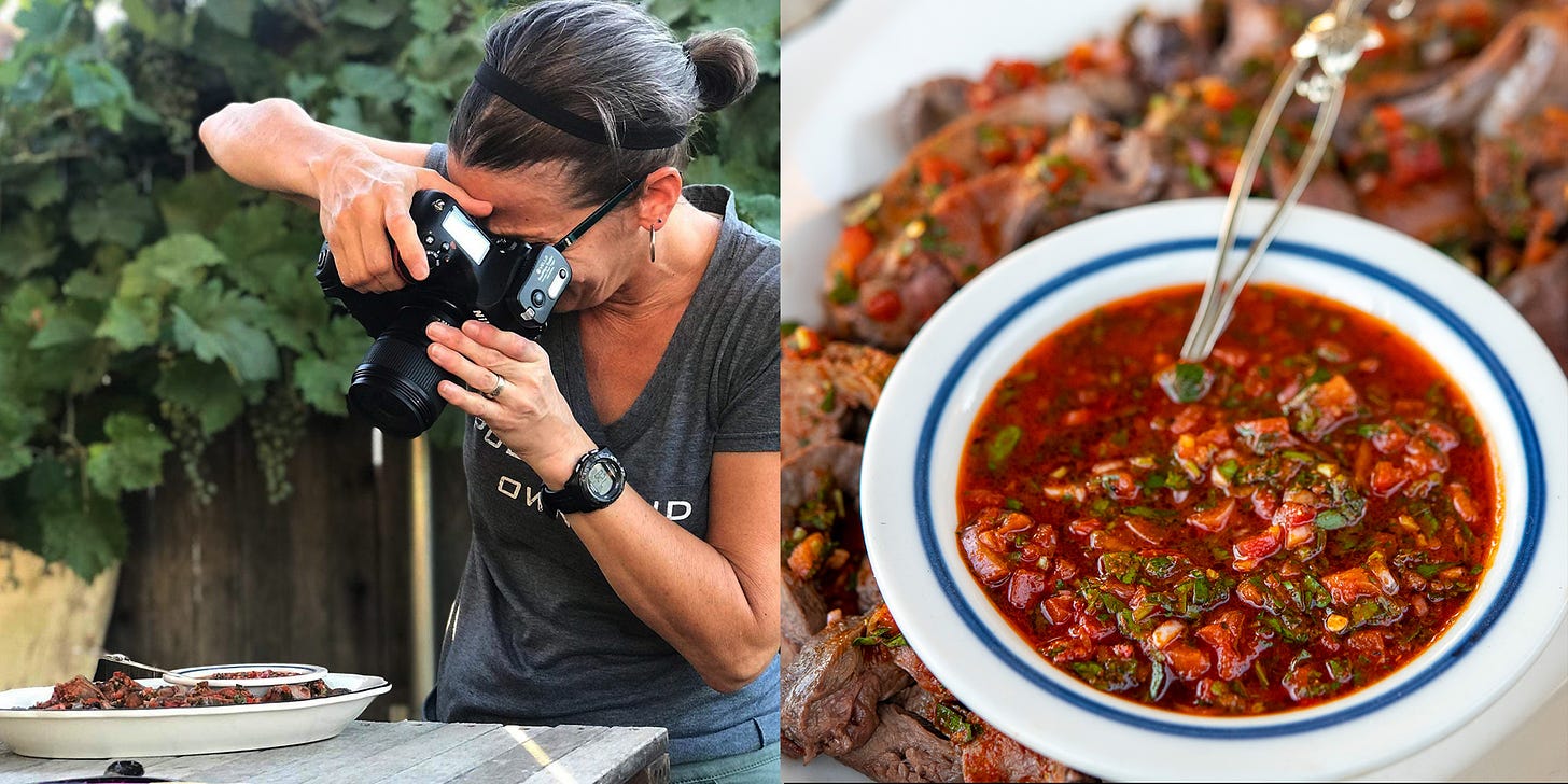 Woman photographing food, and the food she photographed