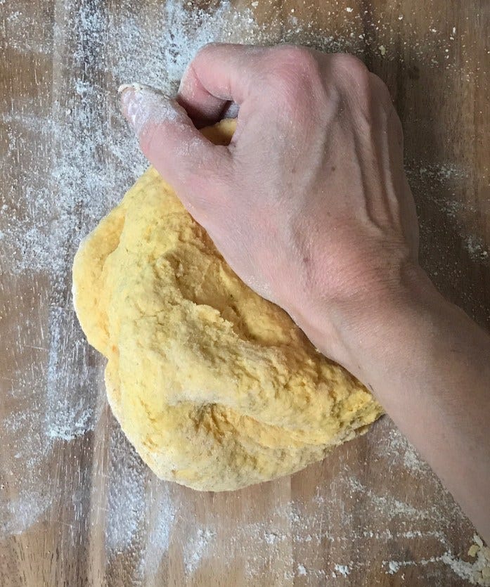 kneading fresh pasta dough